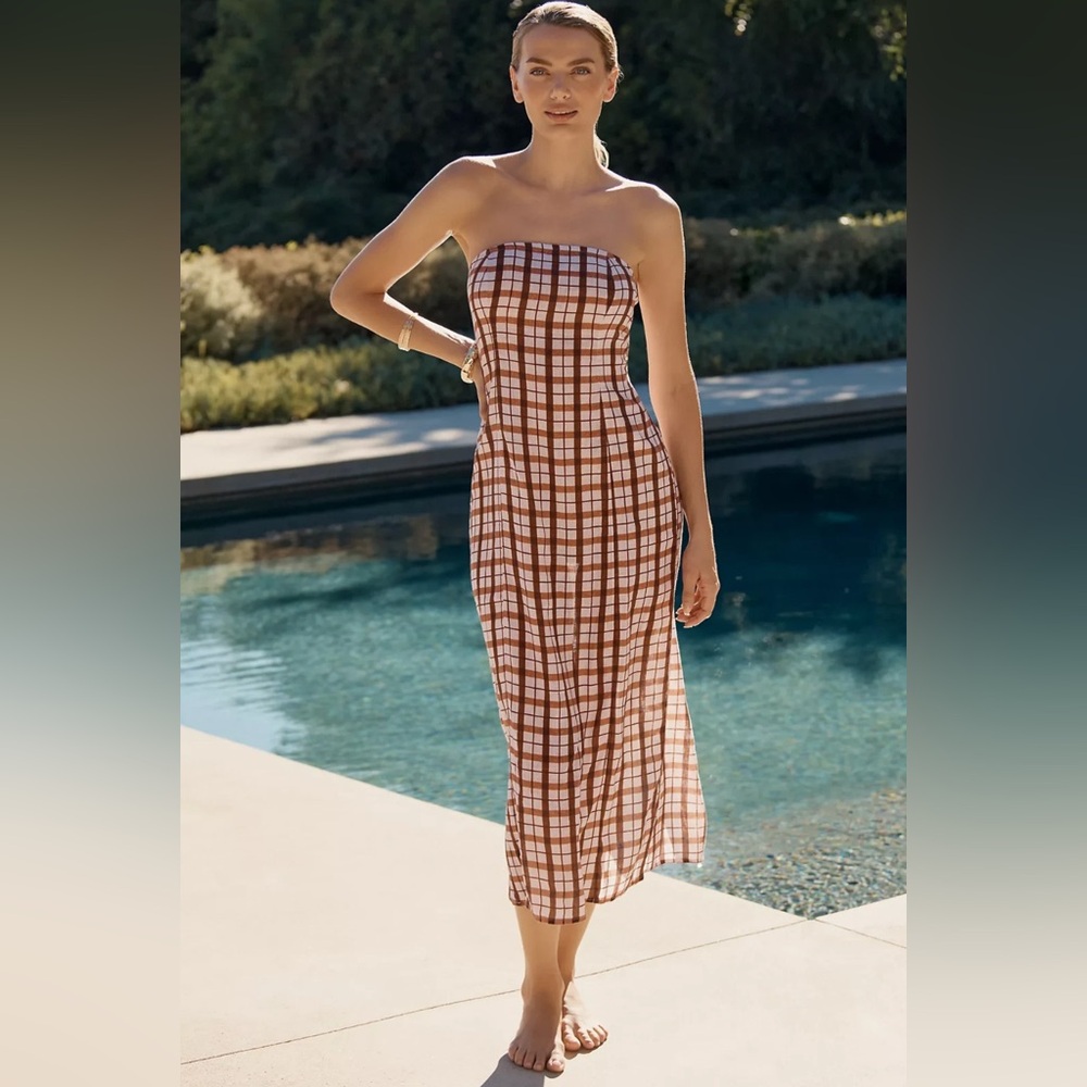 Aliza Strapless Linen Midi Dress from Anthropologie